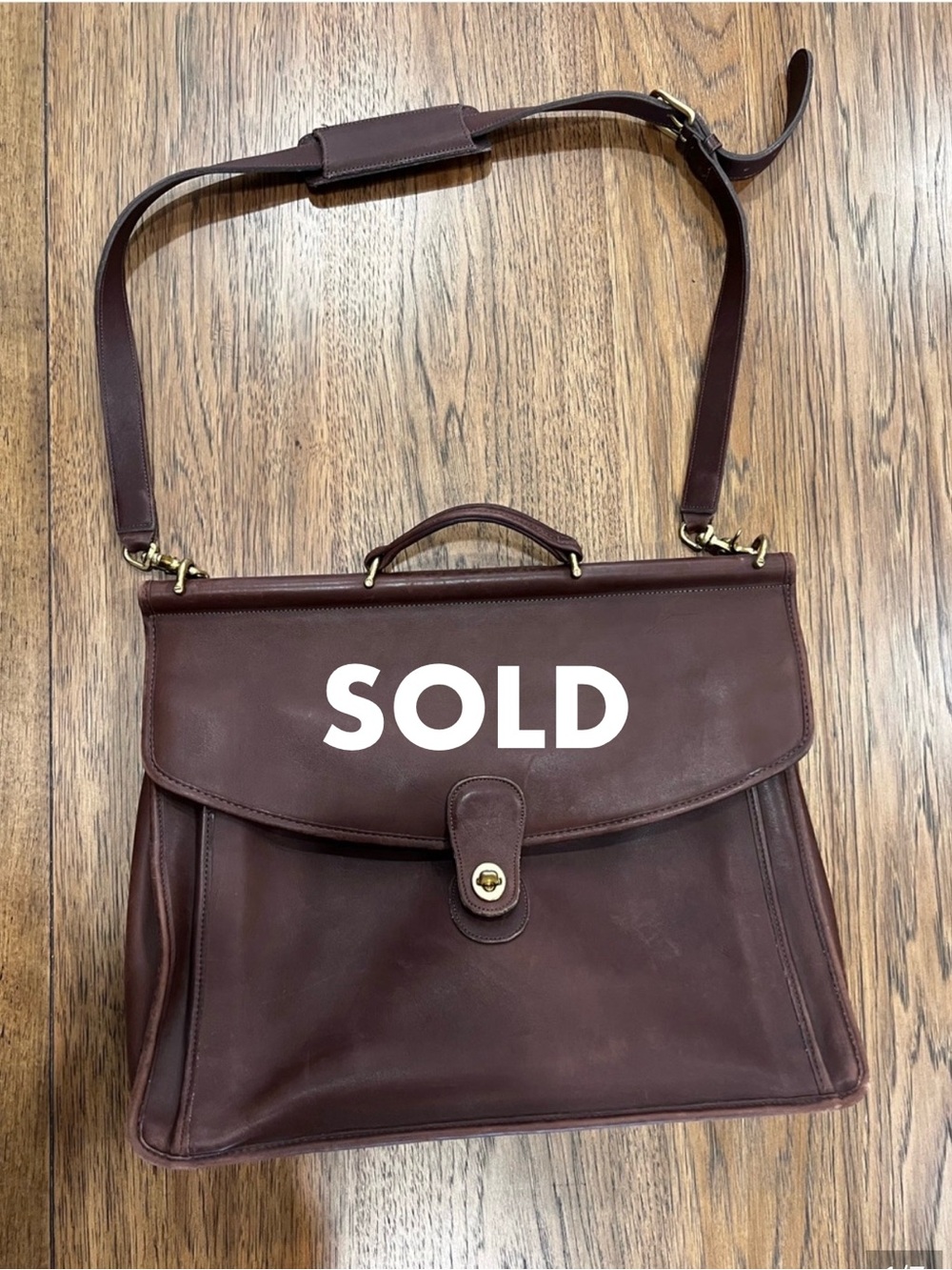 Vintage Coach Chocolate Brown Leather Briefcase with Shoulder Strap